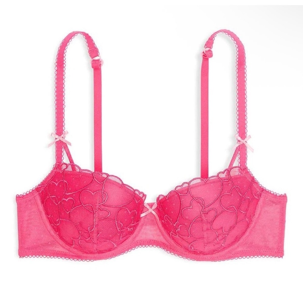 Victoria's Secret PINK Double Bubble Heart Embroidered Push Up Bra Pink 34B